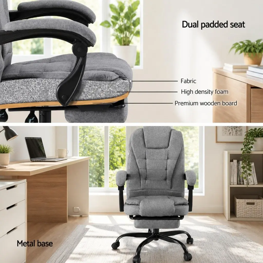 High Back Grey Fabric Executive Office Chair with Footrest