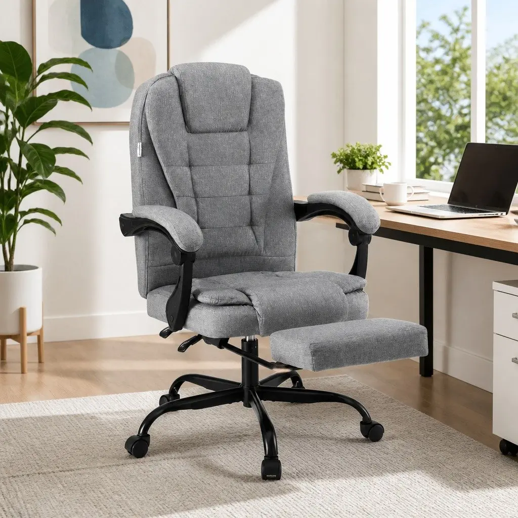High Back Grey Fabric Executive Office Chair with Footrest