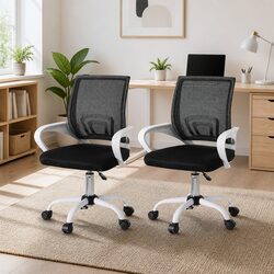 Set of 2 White Mesh Mid-Back Office Chairs