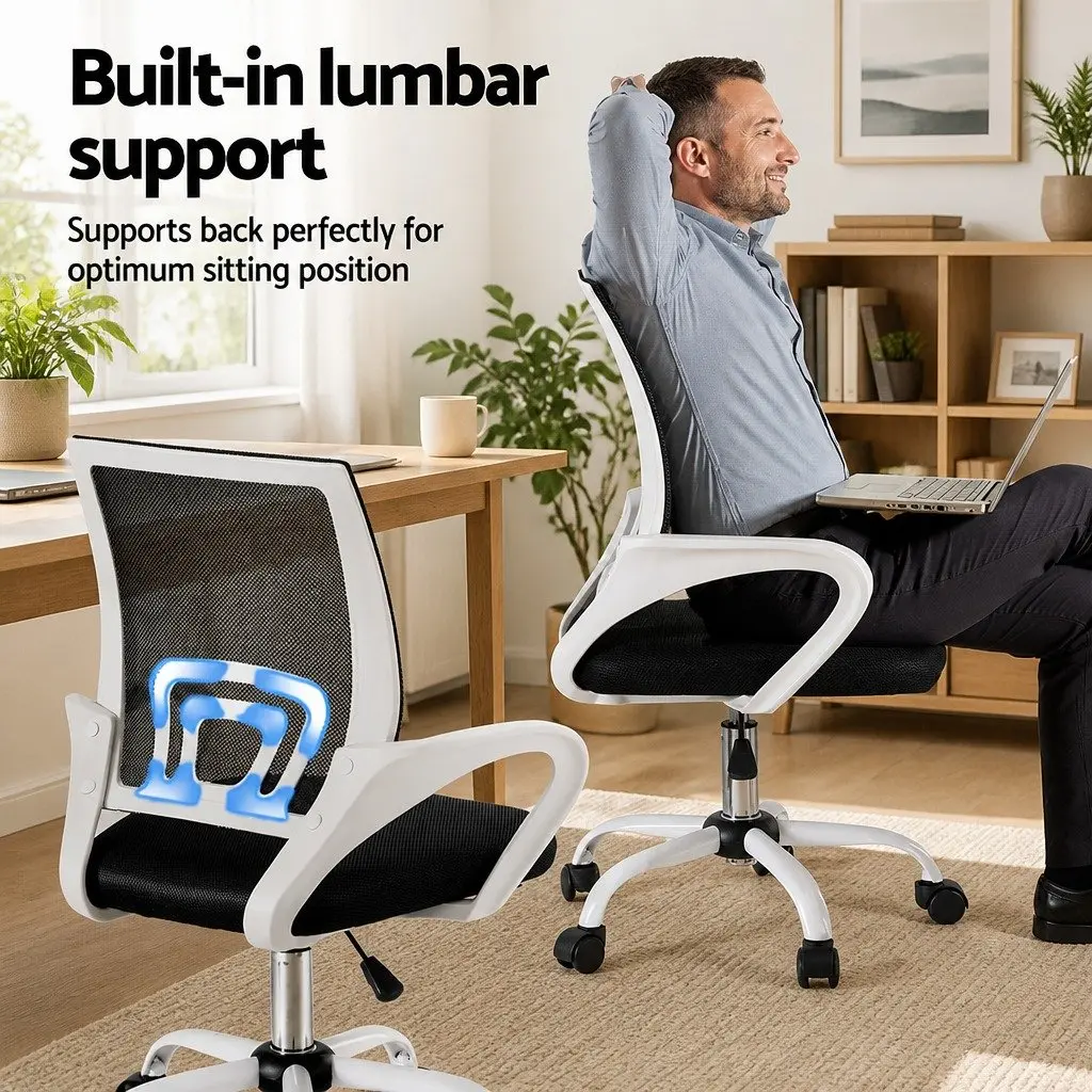 Mesh Office Chair Computer Desk Chairs Work Study Mid Back White x2