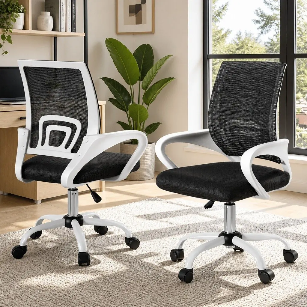 Mesh Office Chair Computer Desk Chairs Work Study Mid Back White x2