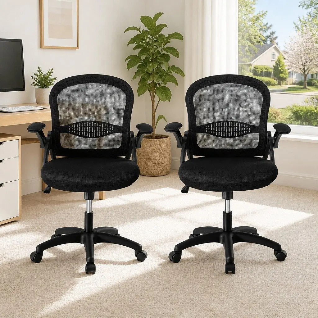 Mesh Office Chair Computer Desk Gaming Chair Mid Back Black Study Work 2x