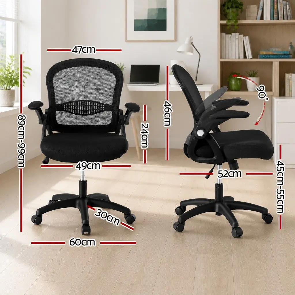 Mesh Office Chair Black Mid Back Adjustable Ergonomic Nylon Base
