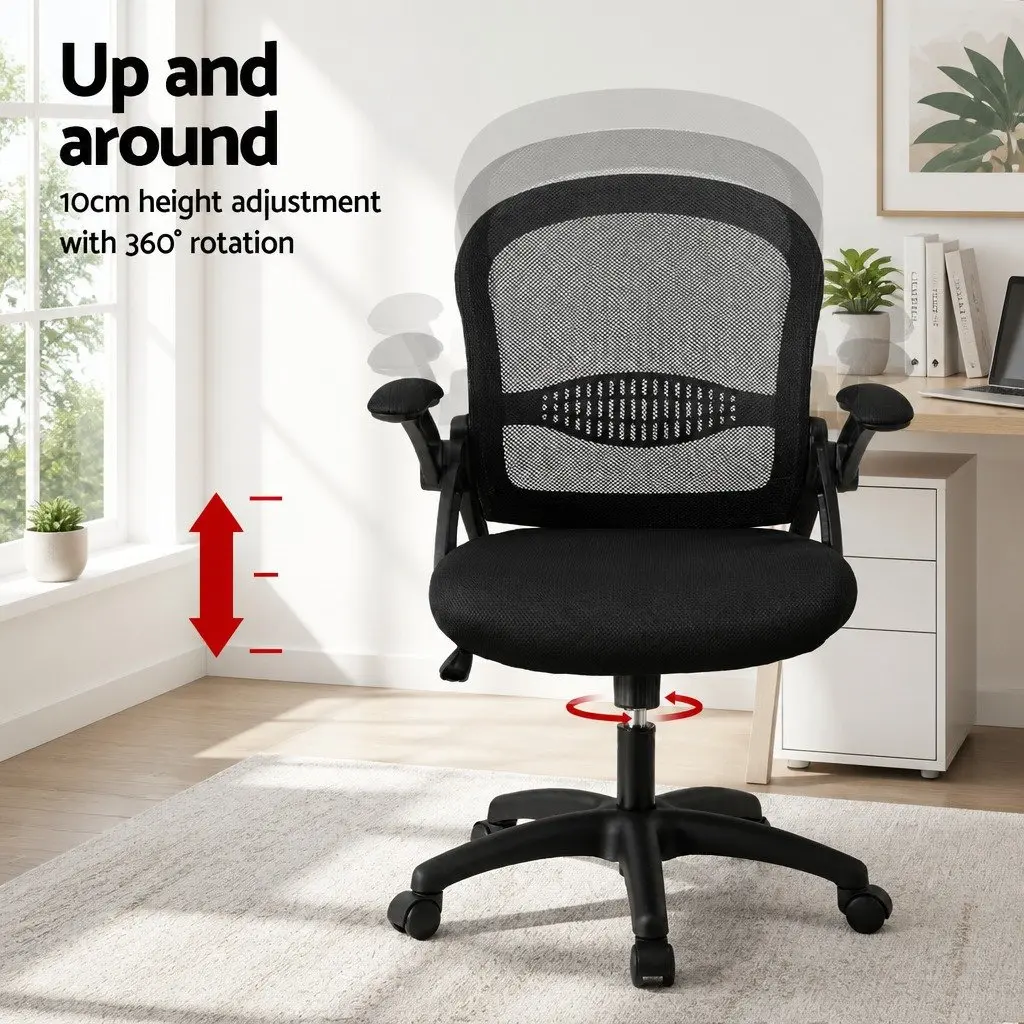 Mesh Office Chair Black Mid Back Adjustable Ergonomic Nylon Base