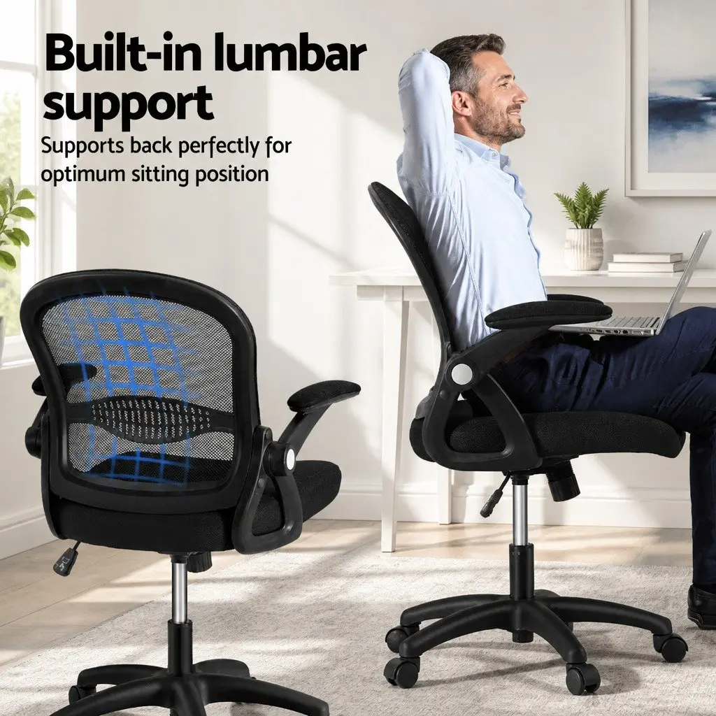 Mesh Office Chair Black Mid Back Adjustable Ergonomic Nylon Base