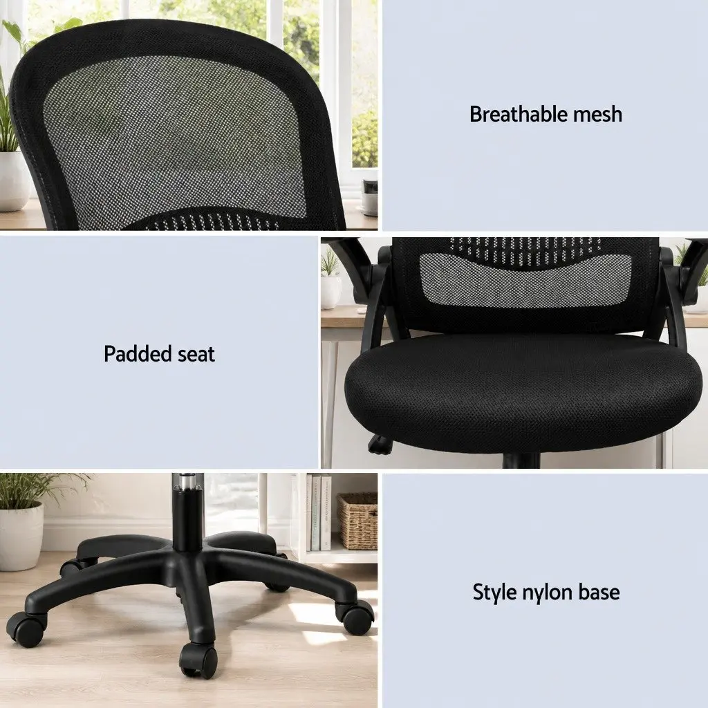 Mesh Office Chair Black Mid Back Adjustable Ergonomic Nylon Base