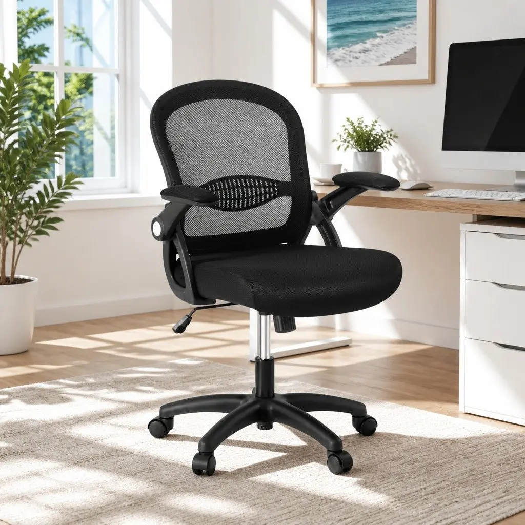 Mesh Office Chair Black Mid Back Adjustable Ergonomic Nylon Base