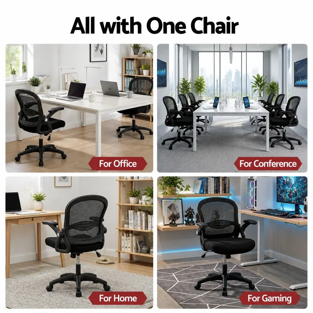 Mesh Office Chair Black Mid Back Adjustable Ergonomic Nylon Base