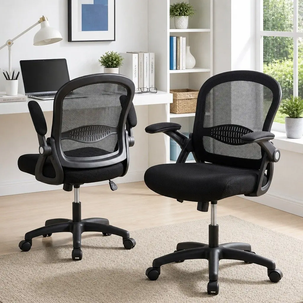 Mesh Office Chair Black Mid Back Adjustable Ergonomic Nylon Base