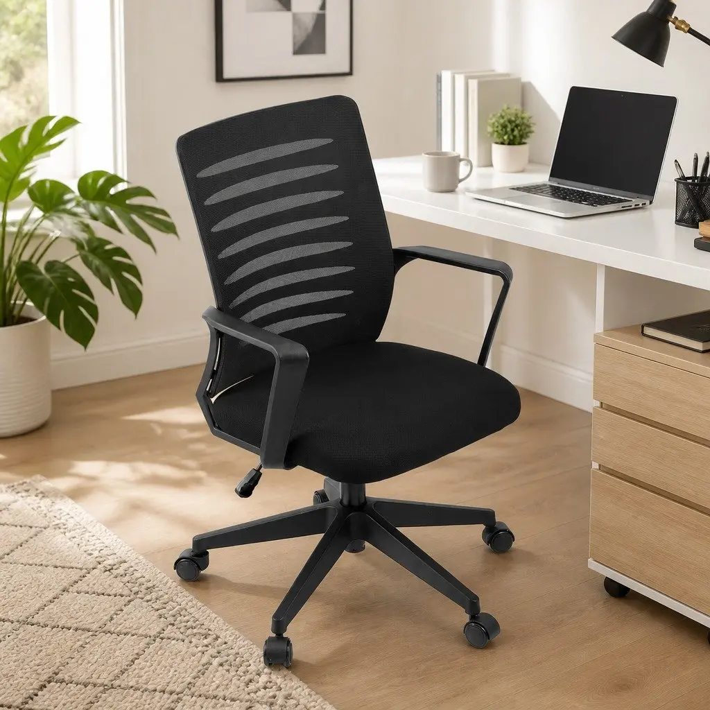 Ergonomic Office Chair Mid Back Mesh Black with Lumbar Support 360 Degree Swivel Adjustable Height