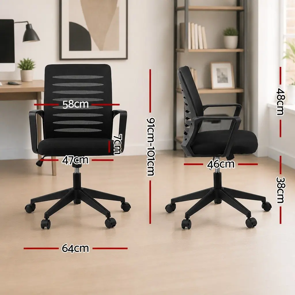 Ergonomic Office Chair Mid Back Mesh Black with Lumbar Support 360 Degree Swivel Adjustable Height