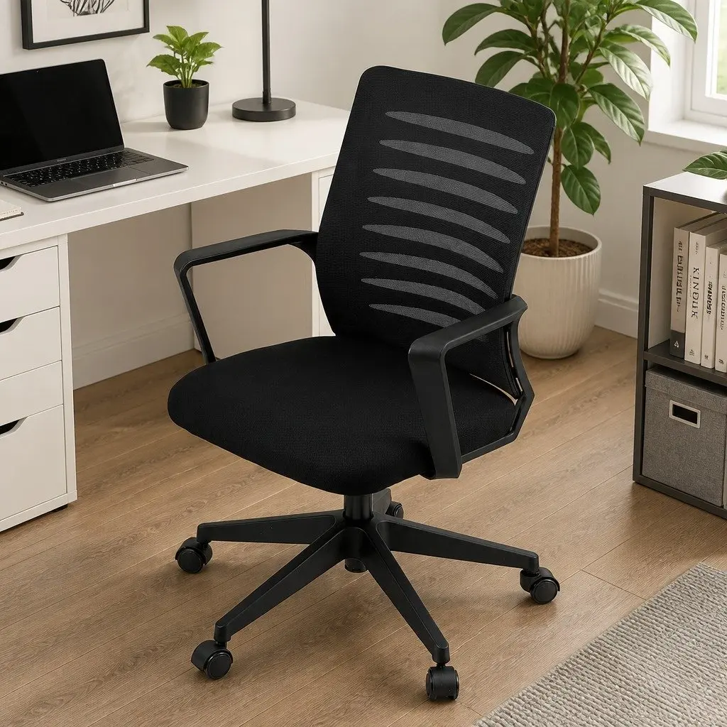 Ergonomic Office Chair Mid Back Mesh Black with Lumbar Support 360 Degree Swivel Adjustable Height