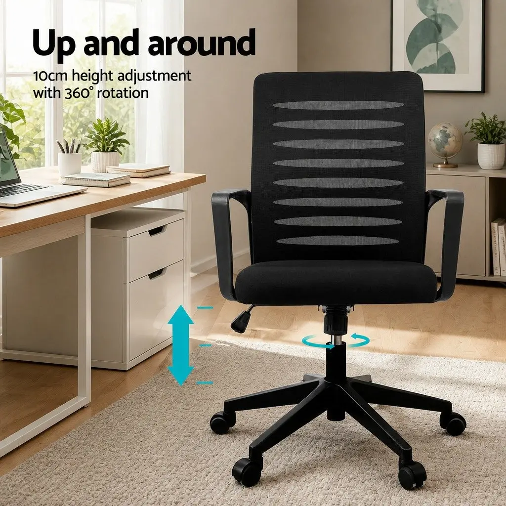 Ergonomic Office Chair Mid Back Mesh Black with Lumbar Support 360 Degree Swivel Adjustable Height