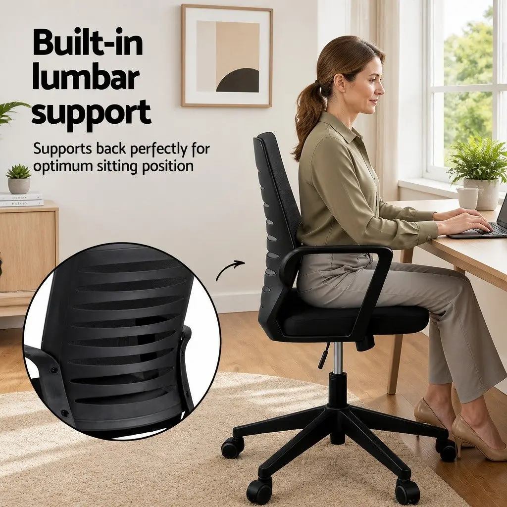 Ergonomic Office Chair Mid Back Mesh Black with Lumbar Support 360 Degree Swivel Adjustable Height