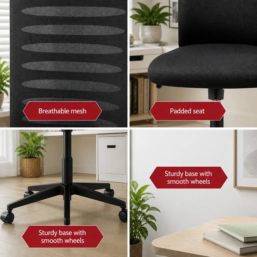 Ergonomic Office Chair Mid Back Mesh Black with Lumbar Support 360 Degree Swivel Adjustable Height