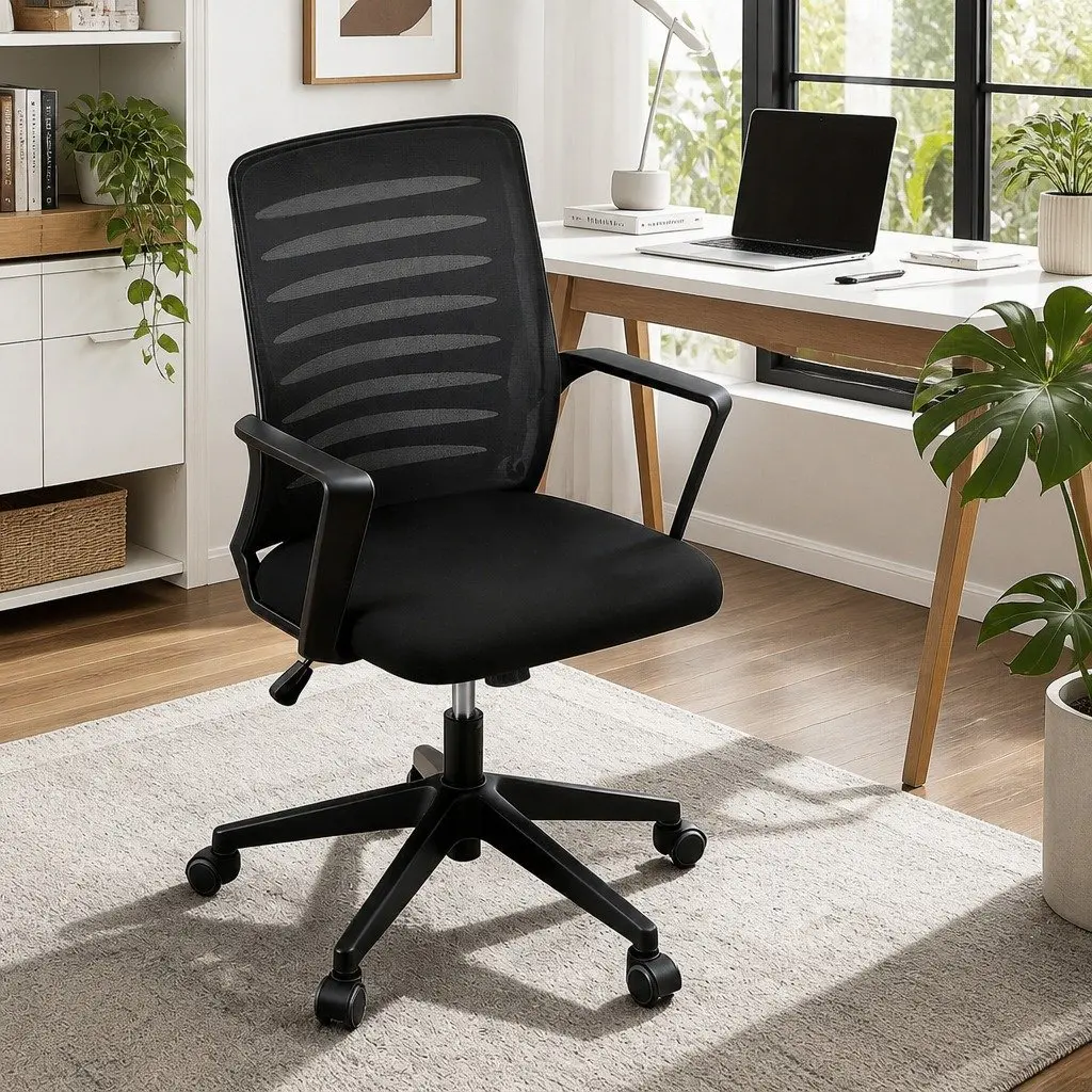 Ergonomic Office Chair Mid Back Mesh Black with Lumbar Support 360 Degree Swivel Adjustable Height