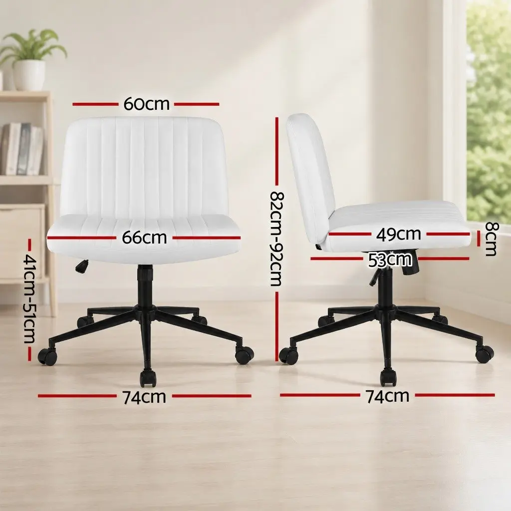 Office Chair Armless Swivel Desk Chair 74cm White PU Leather Metal