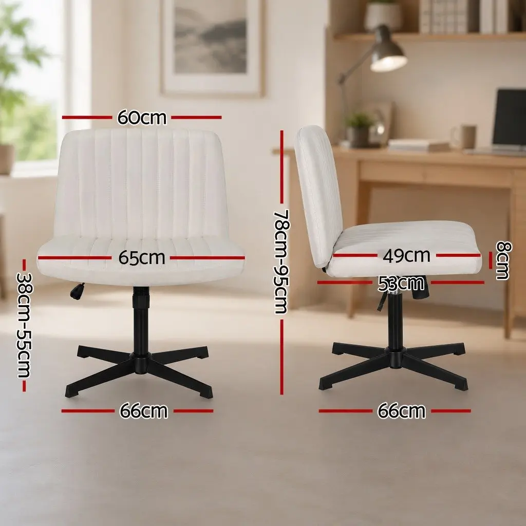 Criss Cross Office Chair Armless Swivel Desk Vanity Task Seat Beige Fabric