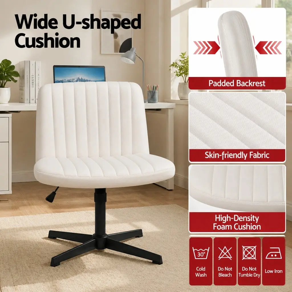 Criss Cross Office Chair Armless Swivel Desk Vanity Task Seat Beige Fabric