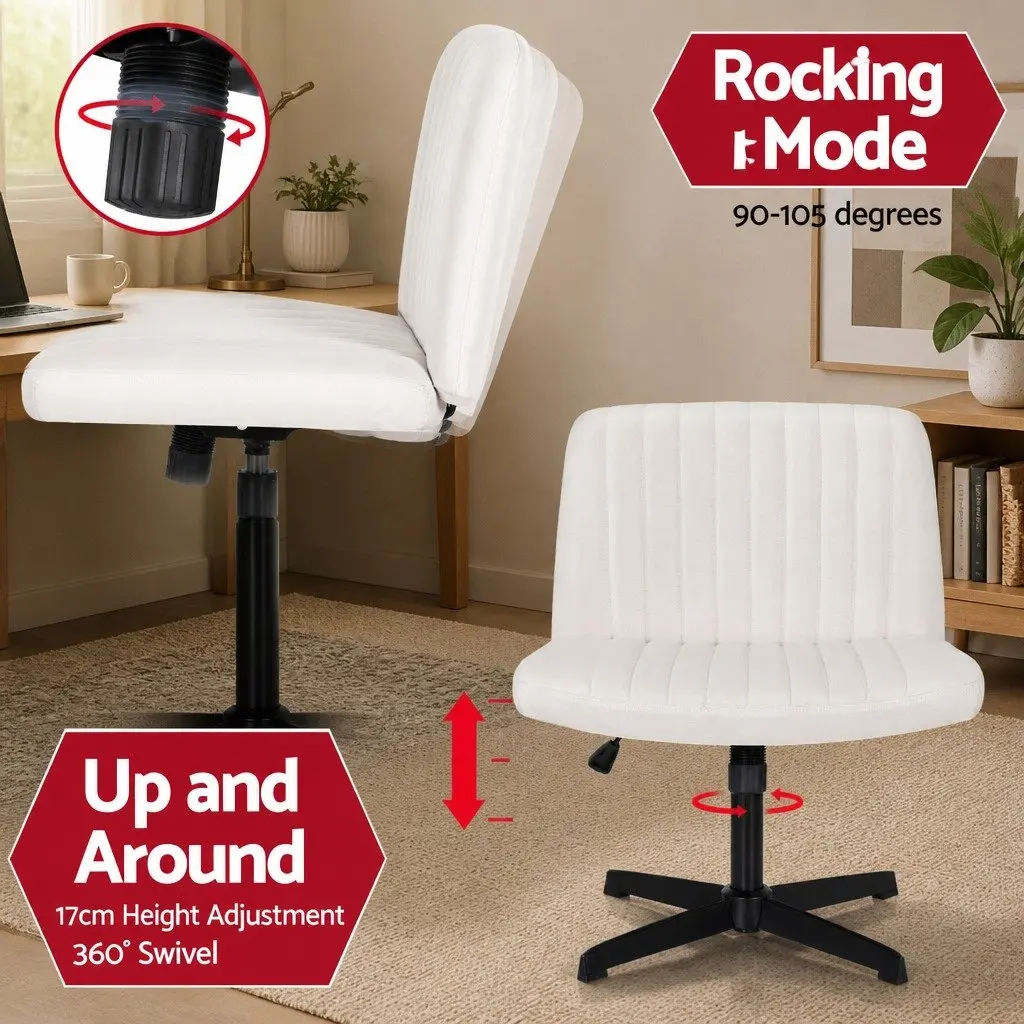 Criss Cross Office Chair Armless Swivel Desk Vanity Task Seat Beige Fabric