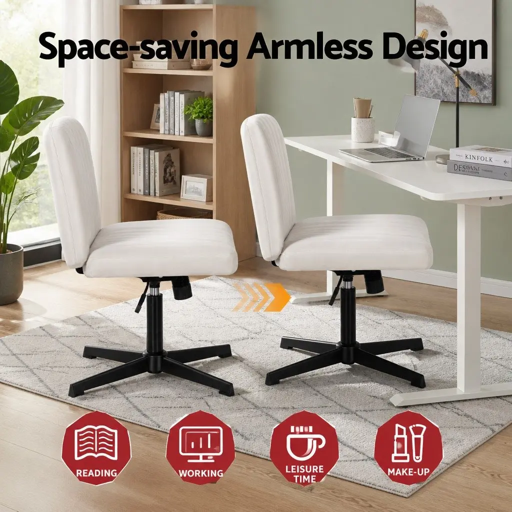Criss Cross Office Chair Armless Swivel Desk Vanity Task Seat Beige Fabric