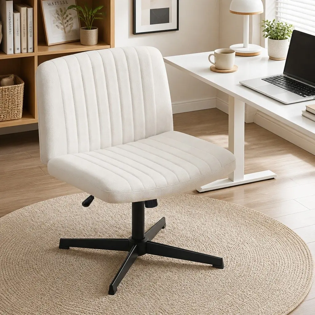 Criss Cross Office Chair Armless Swivel Desk Vanity Task Seat Beige Fabric
