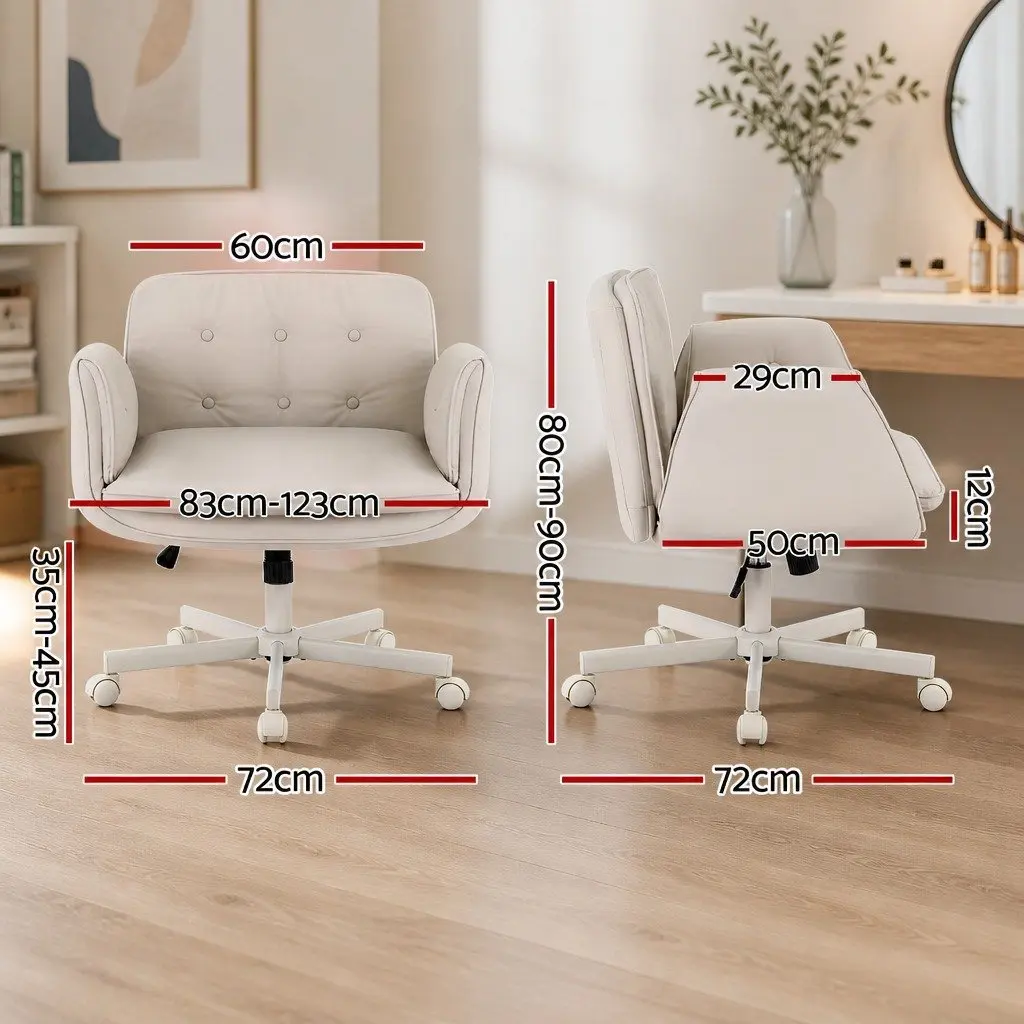 Criss Cross Office Chair Beige Adjustable Armrests Swivel Desk Chair PU Leather 72x72x80-90cm