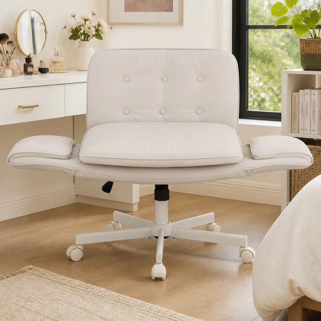 Criss Cross Office Chair Beige Adjustable Armrests Swivel Desk Chair PU Leather 72x72x80-90cm