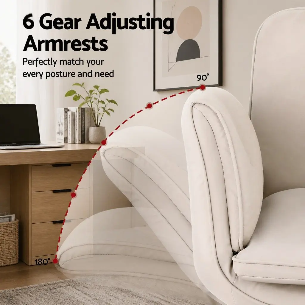 Criss Cross Office Chair Beige Adjustable Armrests Swivel Desk Chair PU Leather 72x72x80-90cm