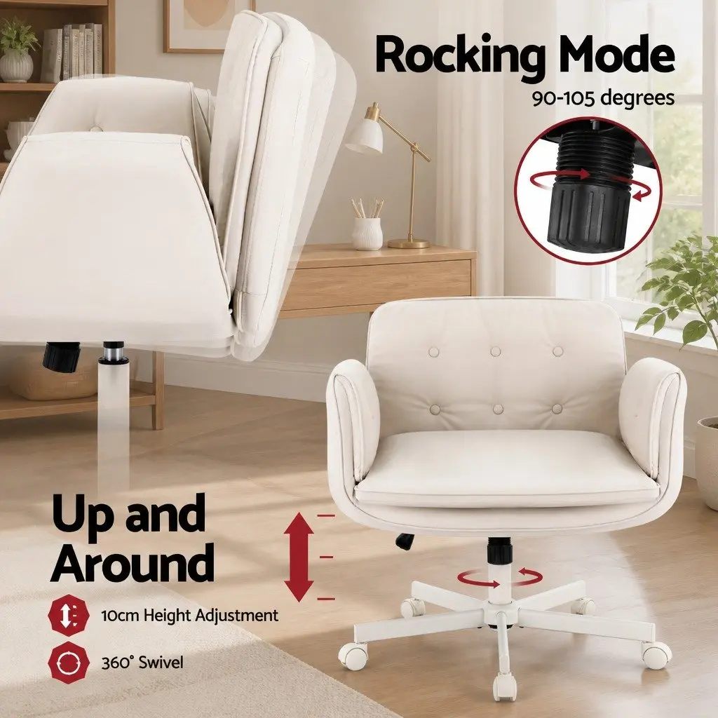Criss Cross Office Chair Beige Adjustable Armrests Swivel Desk Chair PU Leather 72x72x80-90cm
