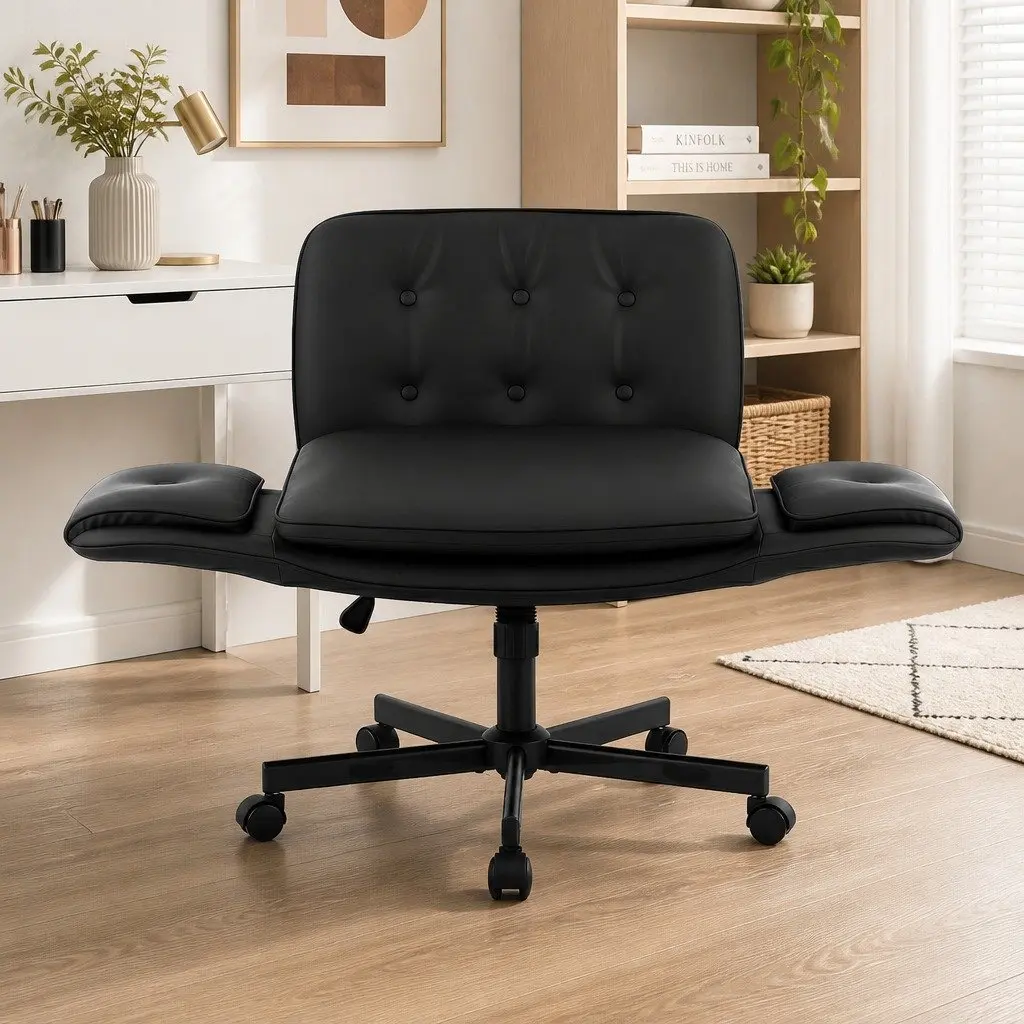 Office Chair Criss Cross Ergonomic Adjustable Height PU Leather Black