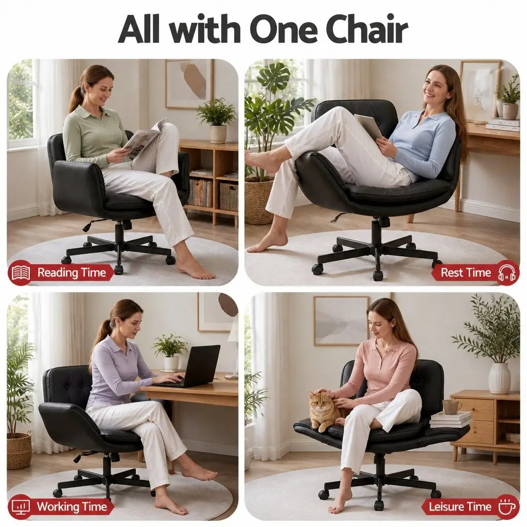 Office Chair Criss Cross Ergonomic Adjustable Height PU Leather Black