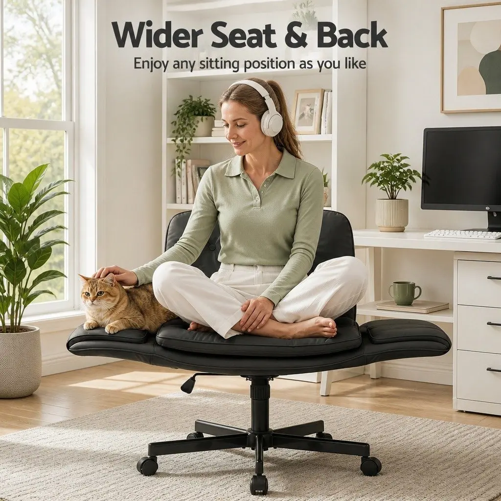 Office Chair Criss Cross Ergonomic Adjustable Height PU Leather Black