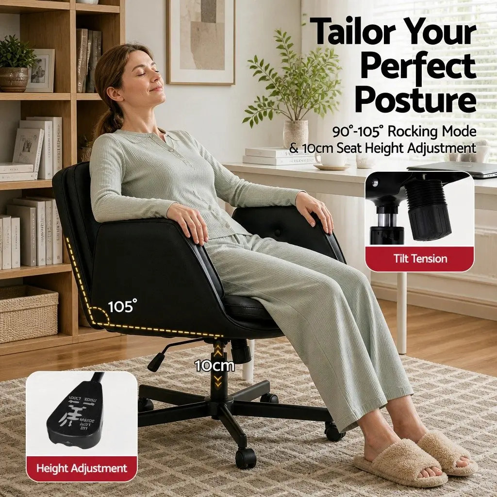 Office Chair Criss Cross Ergonomic Adjustable Height PU Leather Black
