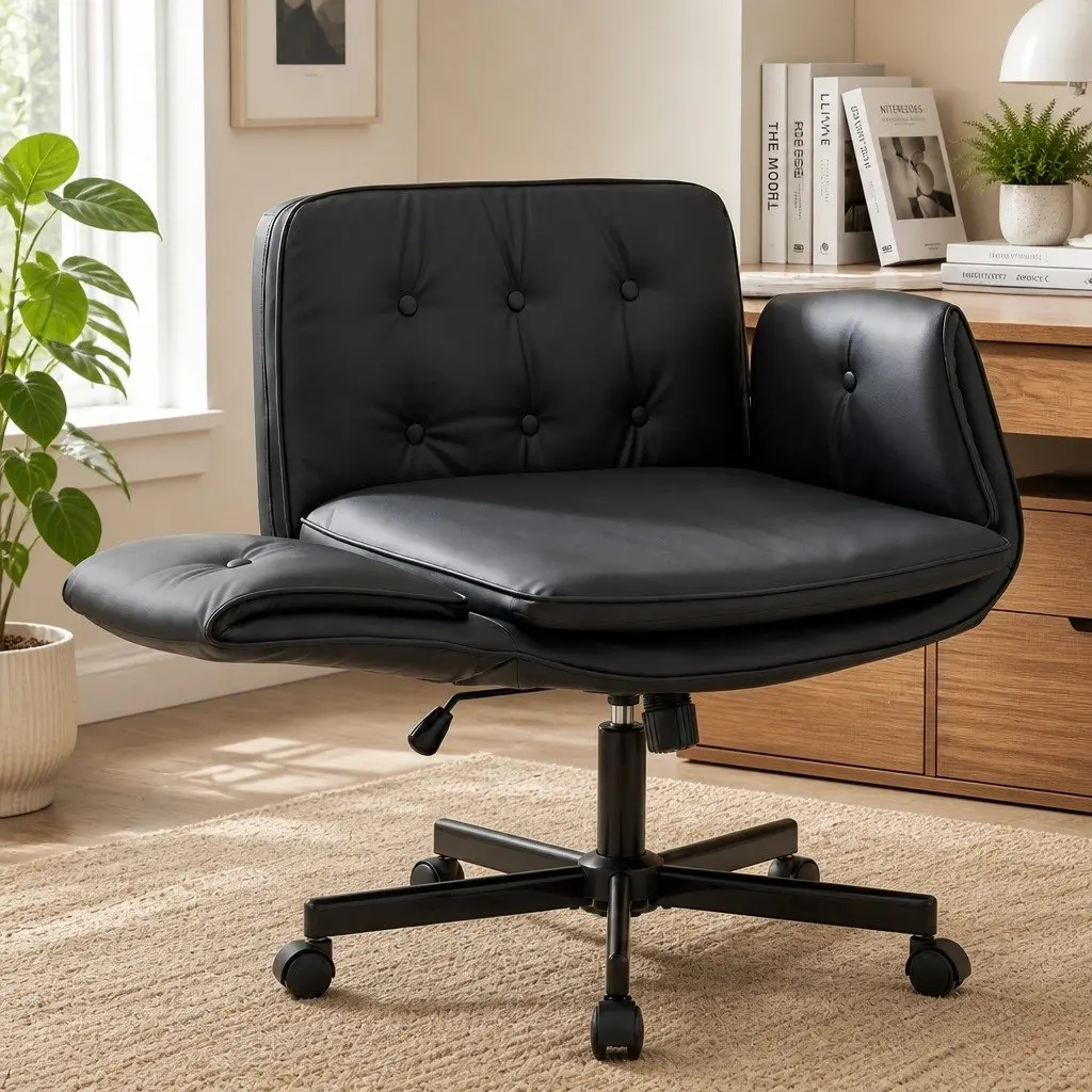 Office Chair Criss Cross Ergonomic Adjustable Height PU Leather Black