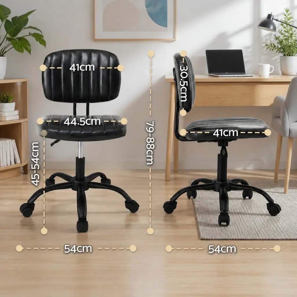 Armless Office Chair with Wheels Height Adjustable 360° Swivel Computer Task
