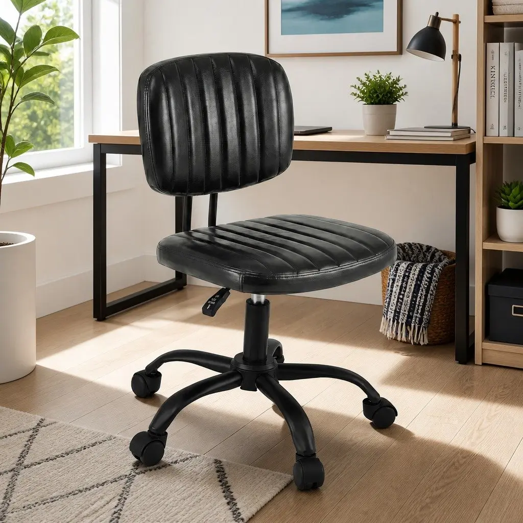 Armless Office Chair with Wheels Height Adjustable 360° Swivel Computer Task