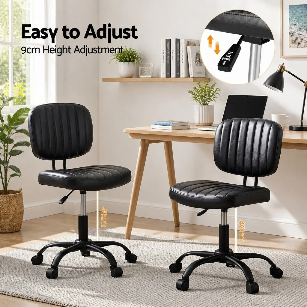 Armless Office Chair with Wheels Height Adjustable 360° Swivel Computer Task