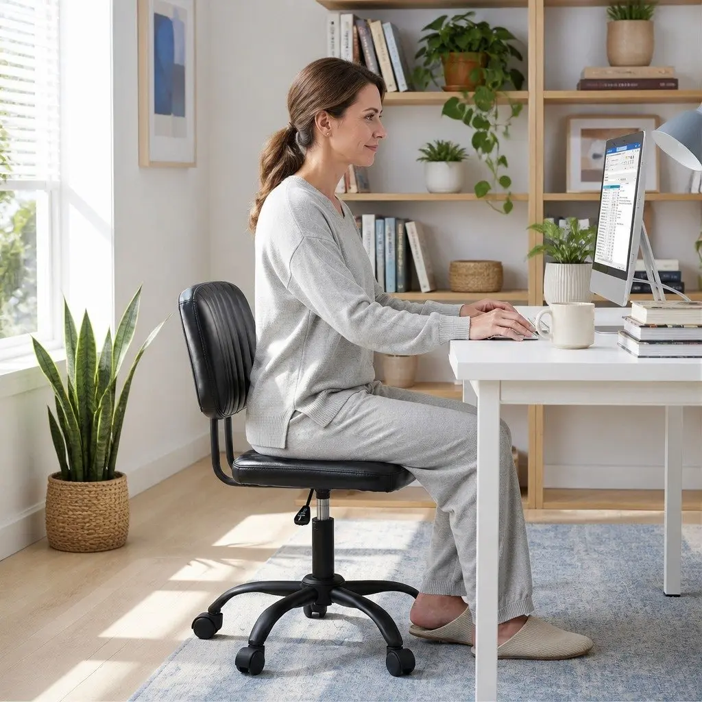 Armless Office Chair with Wheels Height Adjustable 360° Swivel Computer Task