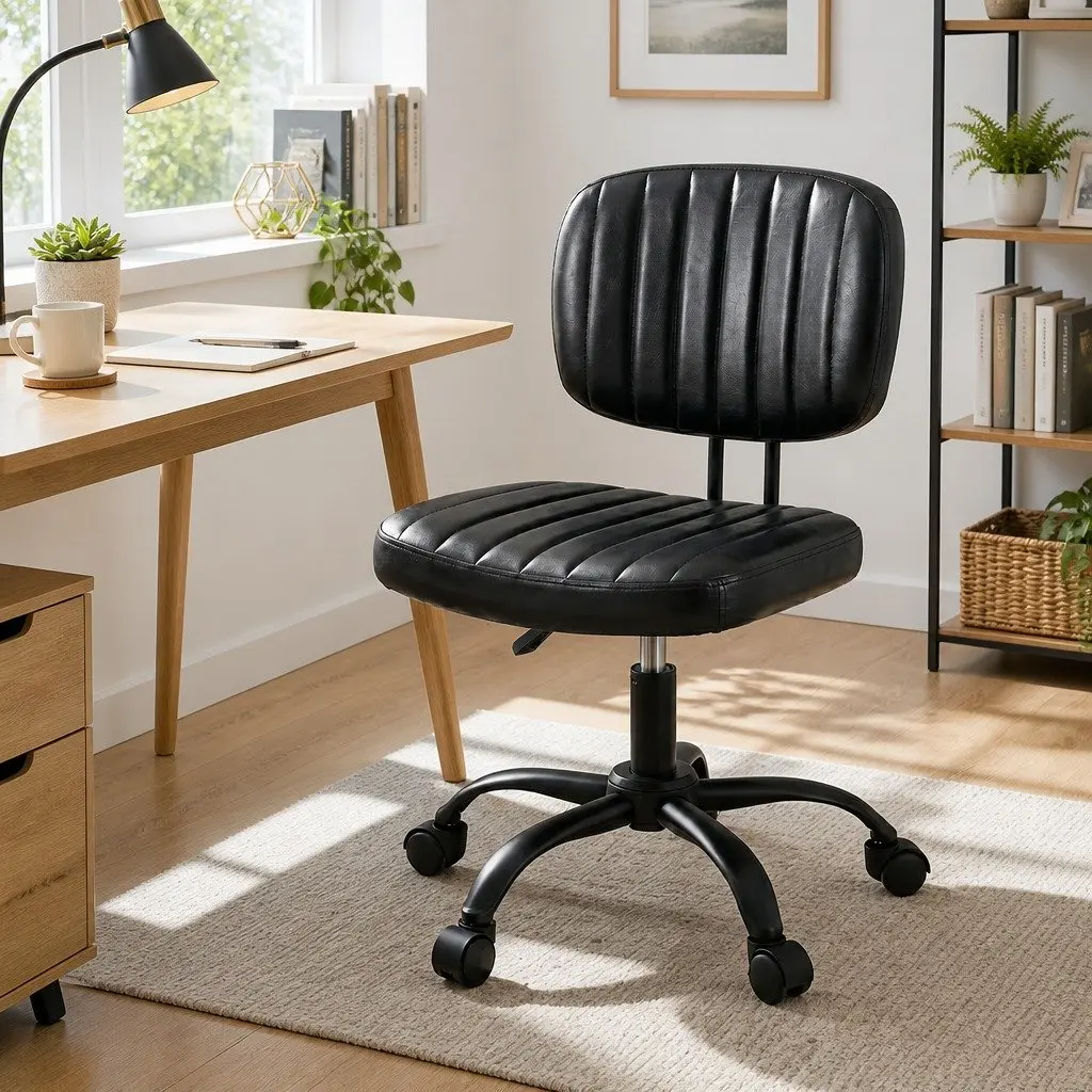 Armless Office Chair with Wheels Height Adjustable 360° Swivel Computer Task