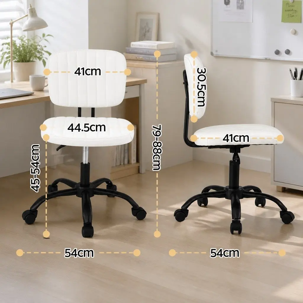 Armless Office Chair with Wheels Height Adjustable 360° Swivel Computer Desk