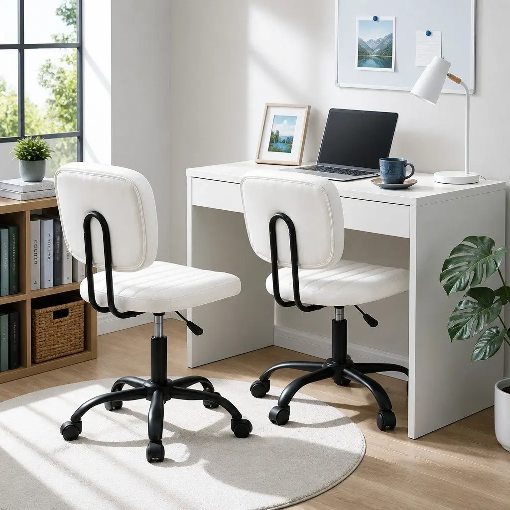 Armless Office Chair with Wheels Height Adjustable 360° Swivel Computer Desk