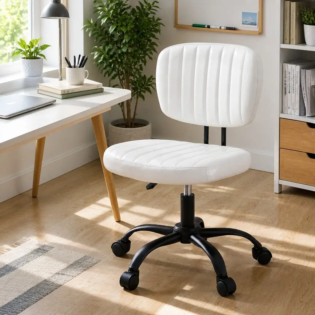 Armless Office Chair with Wheels Height Adjustable 360° Swivel Computer Desk