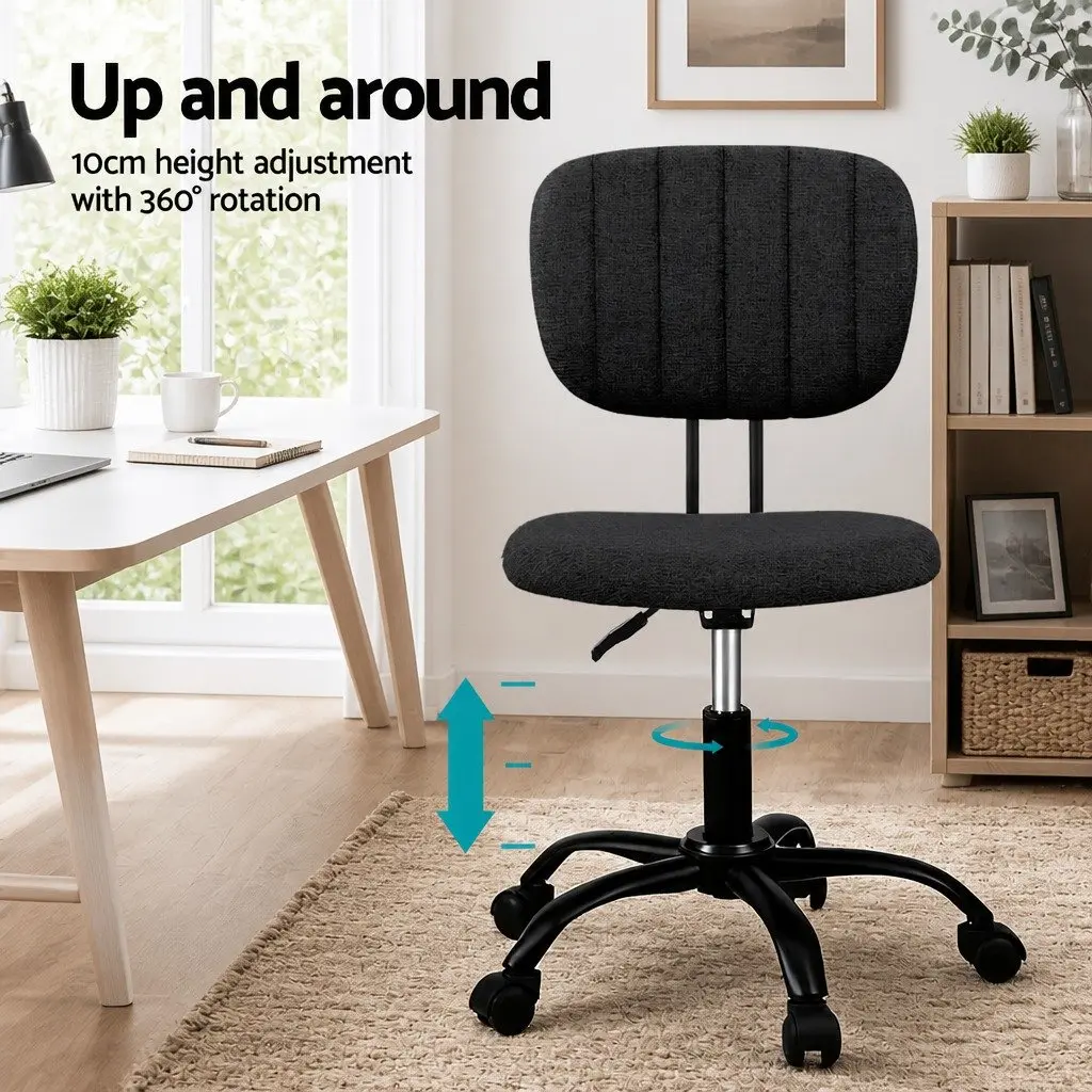 Armless Office Chair Ergonomic Black Fabric 360° Swivel Height Adjustable Metal Frame