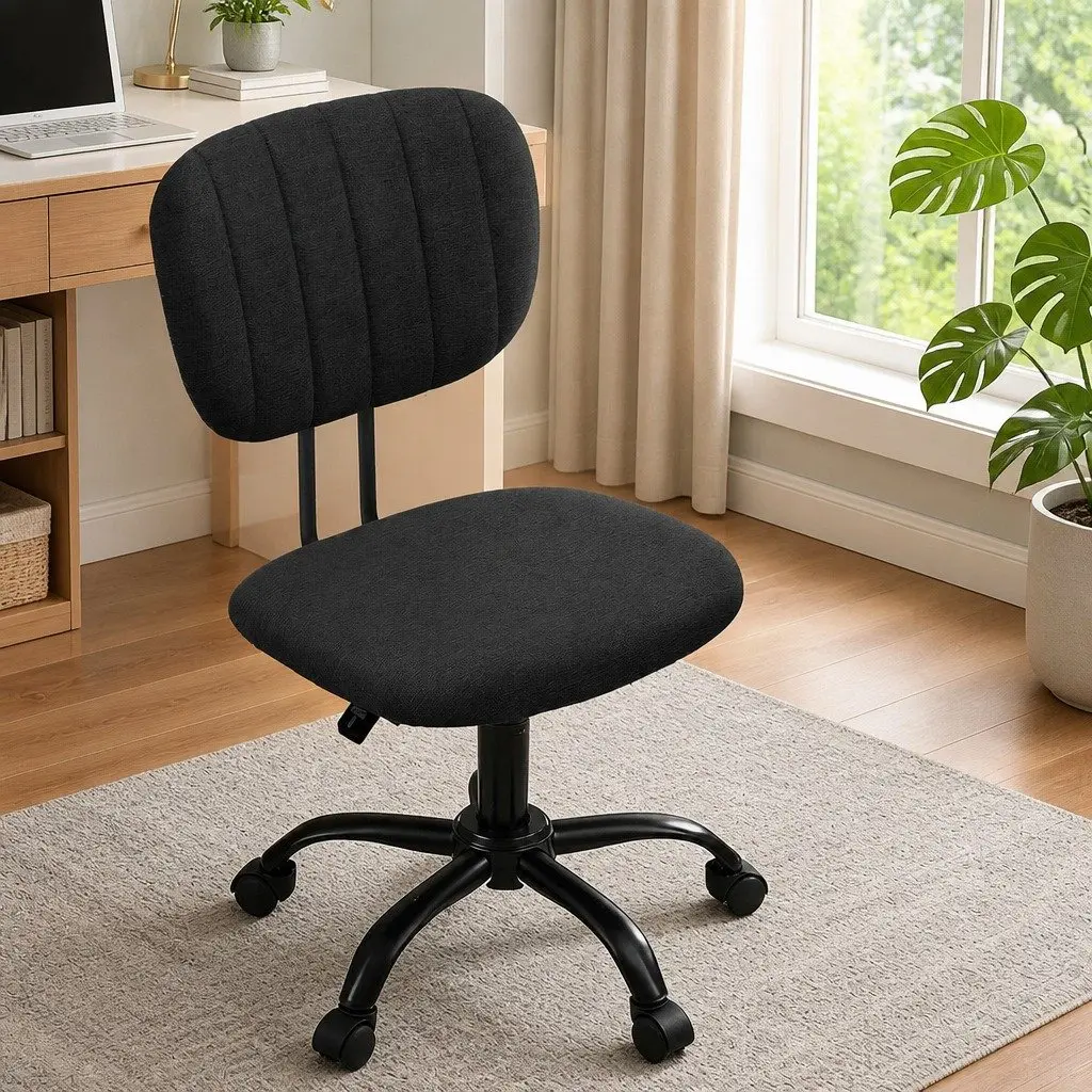 Armless Office Chair Ergonomic Black Fabric 360° Swivel Height Adjustable Metal Frame