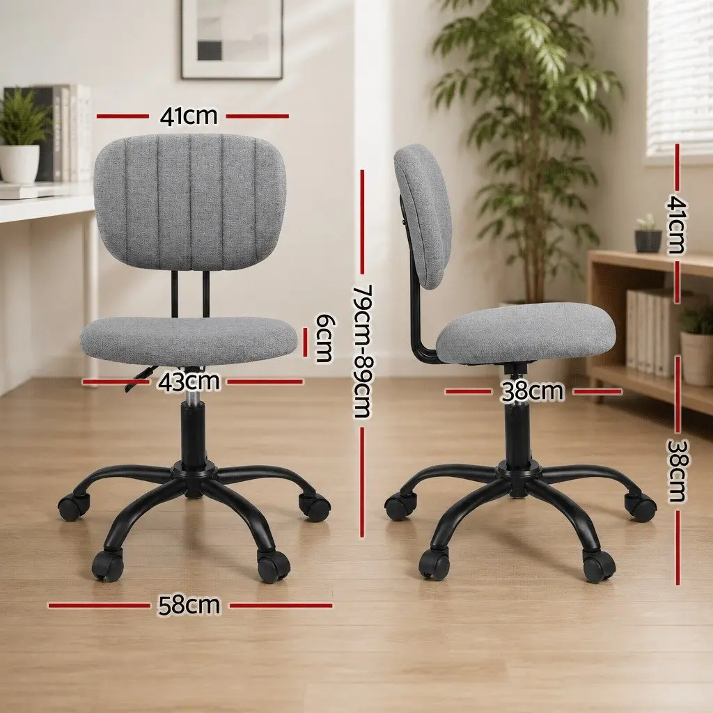 Office Chair Grey Ergonomic Armless Swivel Height Adjustable Non-woven Fabric and Metal