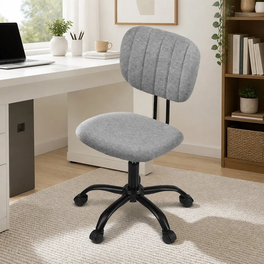 Office Chair Grey Ergonomic Armless Swivel Height Adjustable Non-woven Fabric and Metal