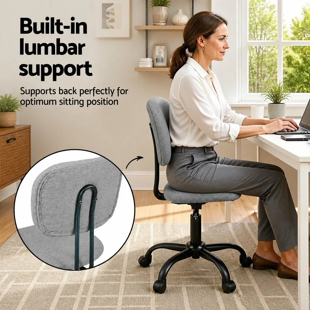 Office Chair Grey Ergonomic Armless Swivel Height Adjustable Non-woven Fabric and Metal