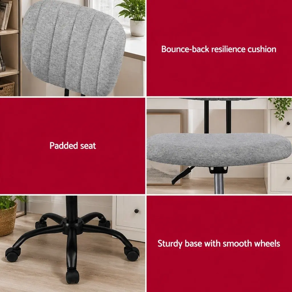 Office Chair Grey Ergonomic Armless Swivel Height Adjustable Non-woven Fabric and Metal