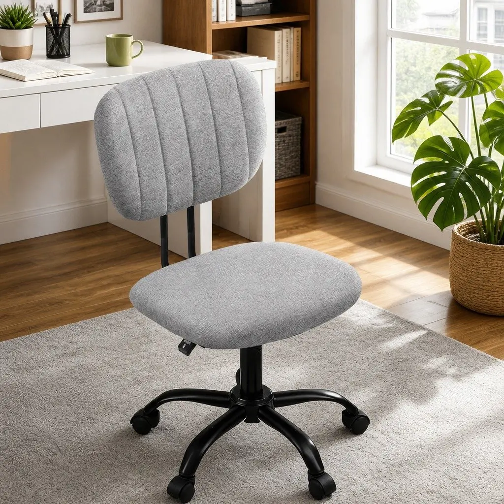 Office Chair Grey Ergonomic Armless Swivel Height Adjustable Non-woven Fabric and Metal